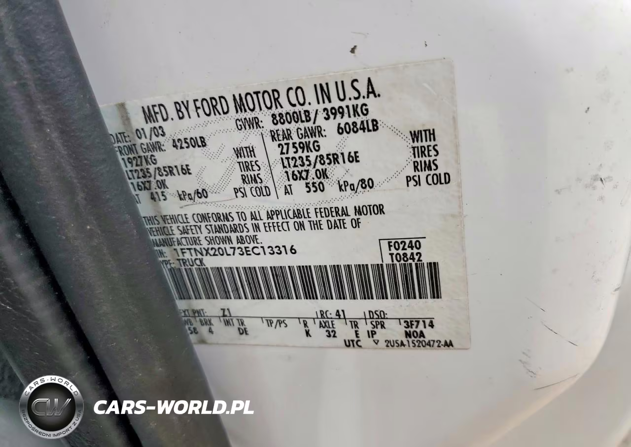 2003 Ford F250 Super Duty VIN:1FTNX20L73EC13316 - 12