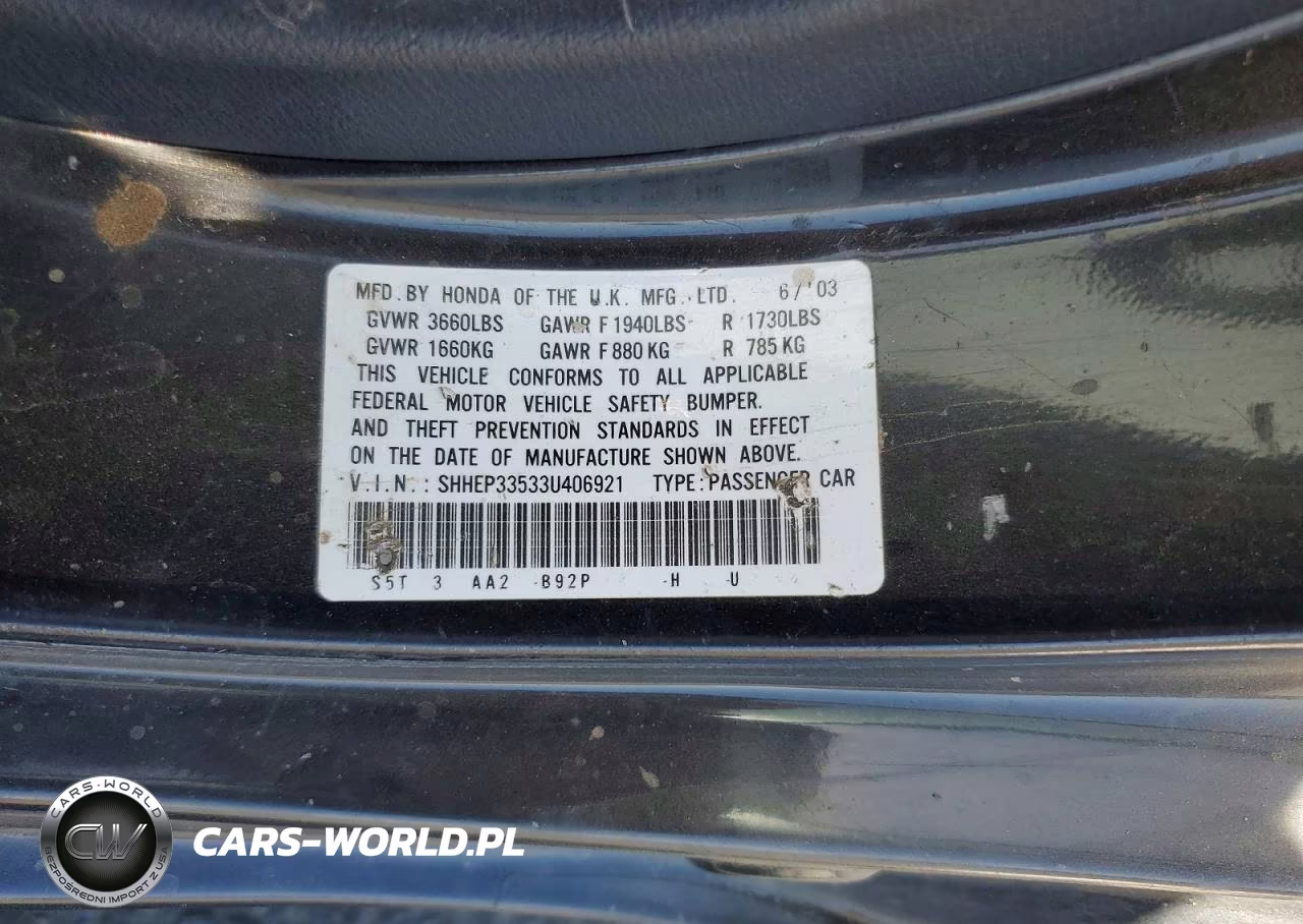 2003 Honda Civic Si VIN:SHHEP33533U406921 - 13