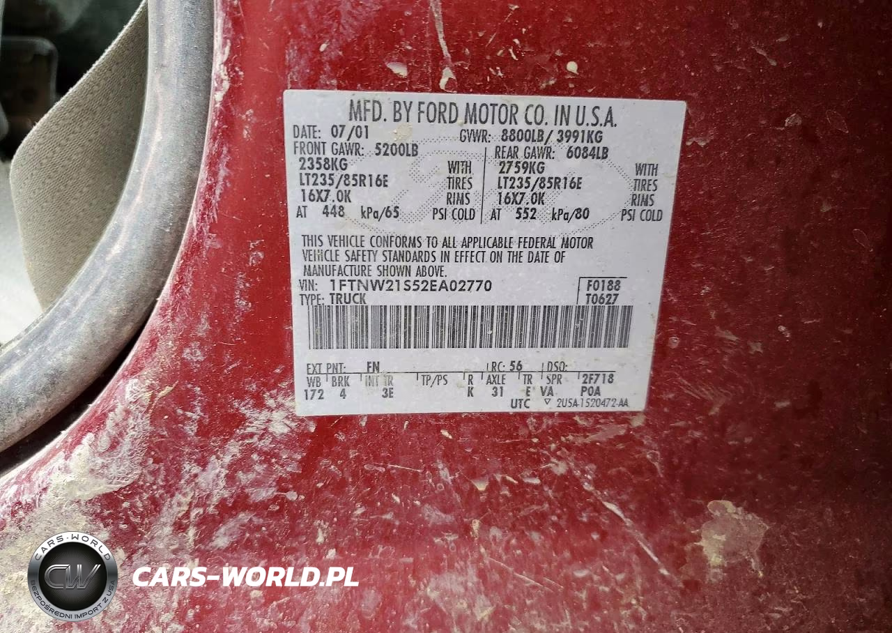 2002 Ford F250 Super Duty VIN:1FTNW21S52EA02770 - 12