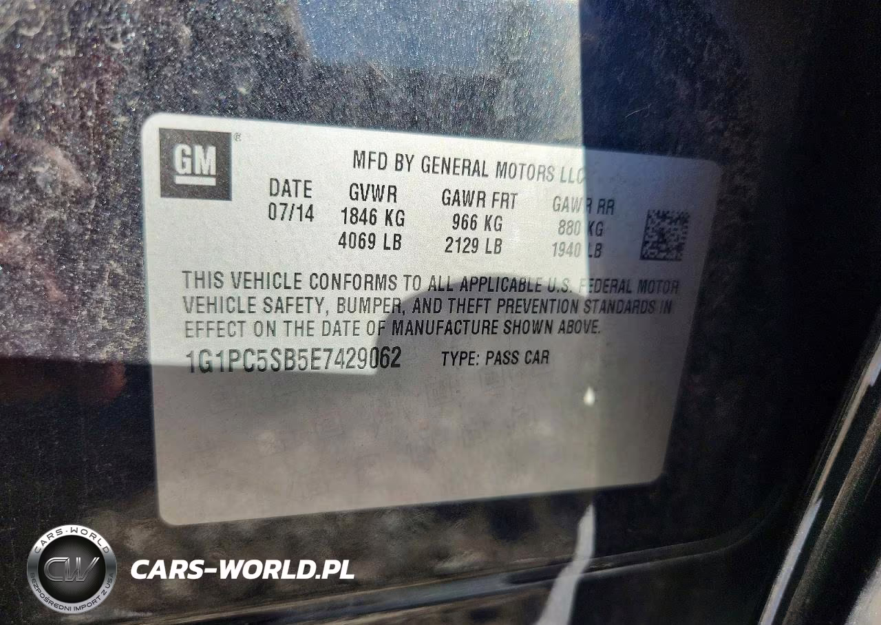 2014 Chevrolet Cruze Lt VIN:1G1PC5SB5E7429062 - 12