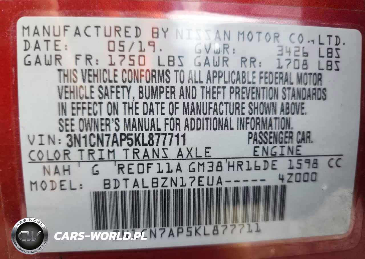 2019 Nissan Versa Sv VIN:3N1CN7AP5KL877711 - 12