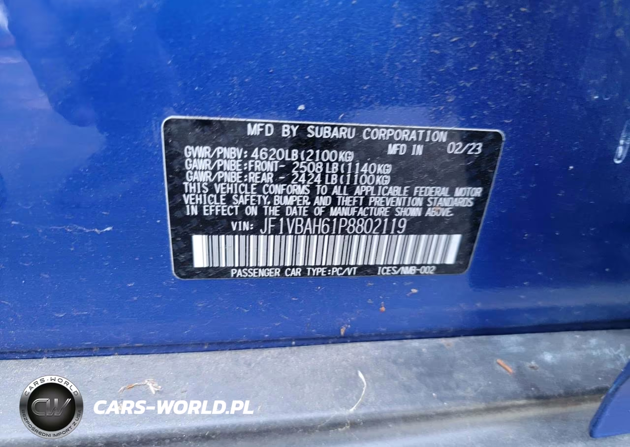 2023 SUBARU WRX PREMIUM VIN:JF1VBAH61P8802119 - 10