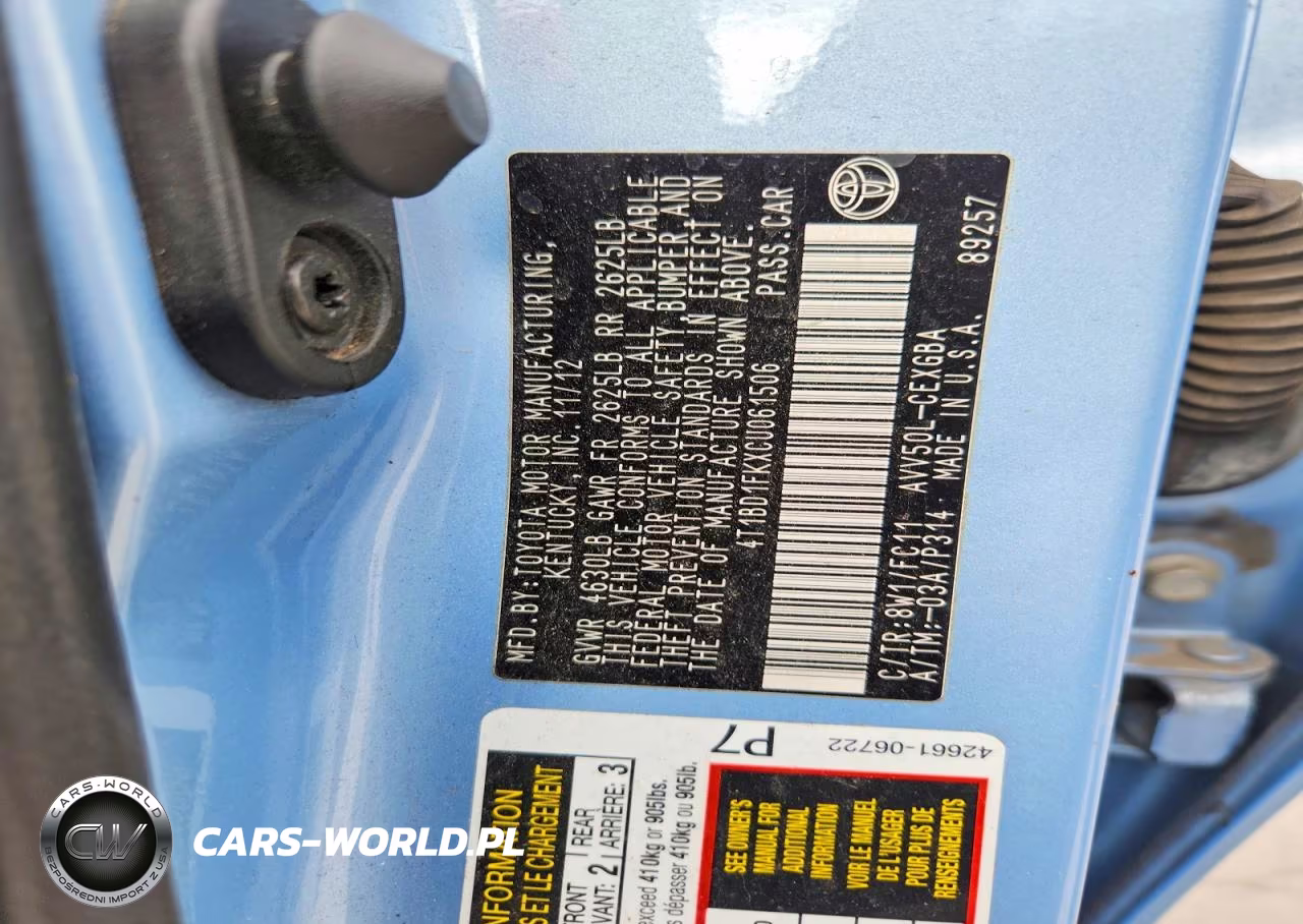 2012 Toyota Camry Hybrid Xle VIN:4T1BD1FKXCU061506 - 12