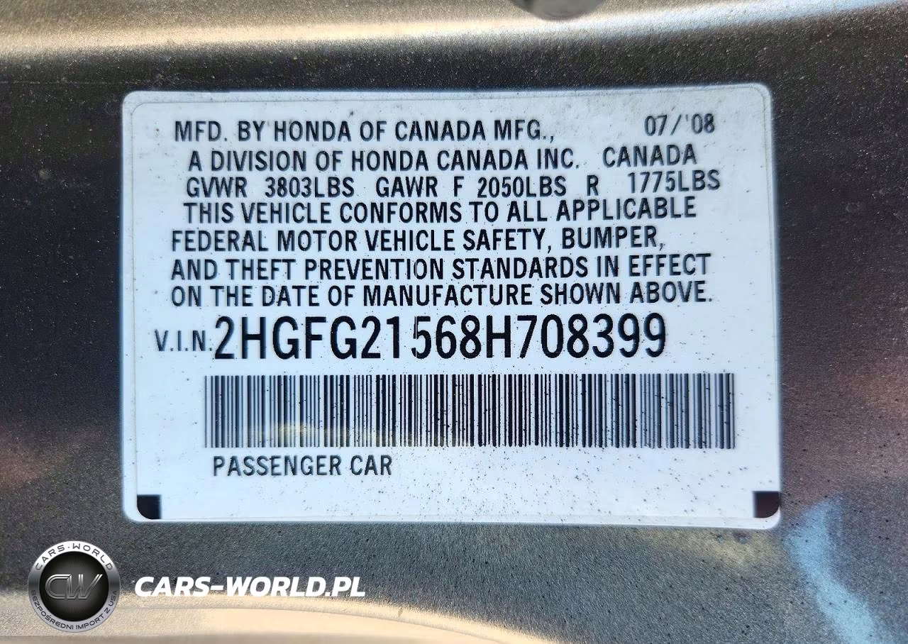 2008 Honda Civic Si VIN:2HGFG21568H708399 - 12