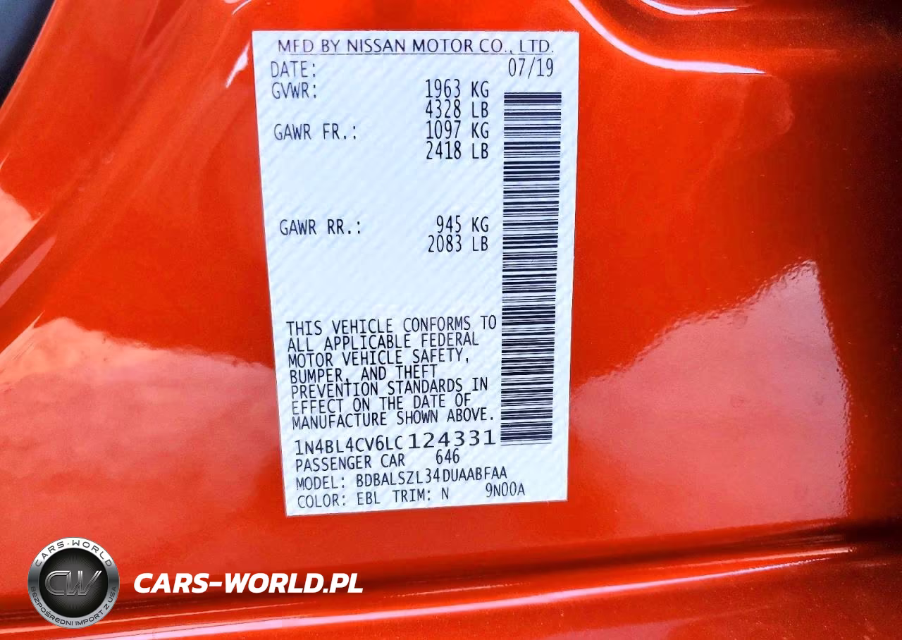 2020 Nissan Altima Sr VIN:1N4BL4CV6LC124331 - 12