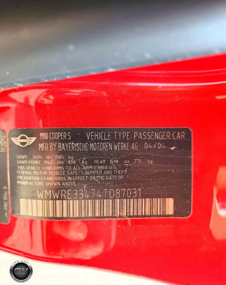 2004 Mini Cooper S VIN:WMWRE33474TD87031 - 12