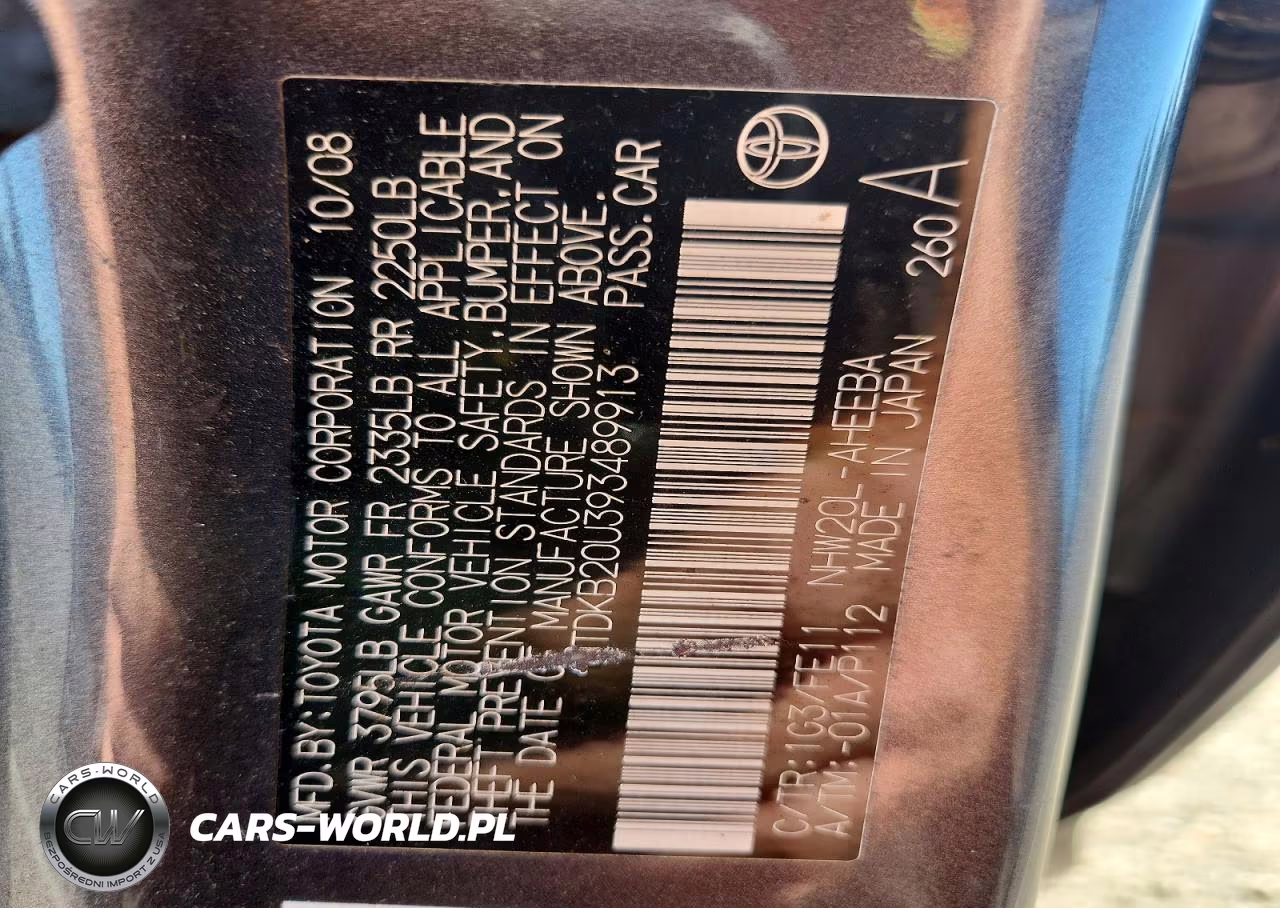 2009 Toyota Prius Base VIN:JTDKB20U393489913 - 12