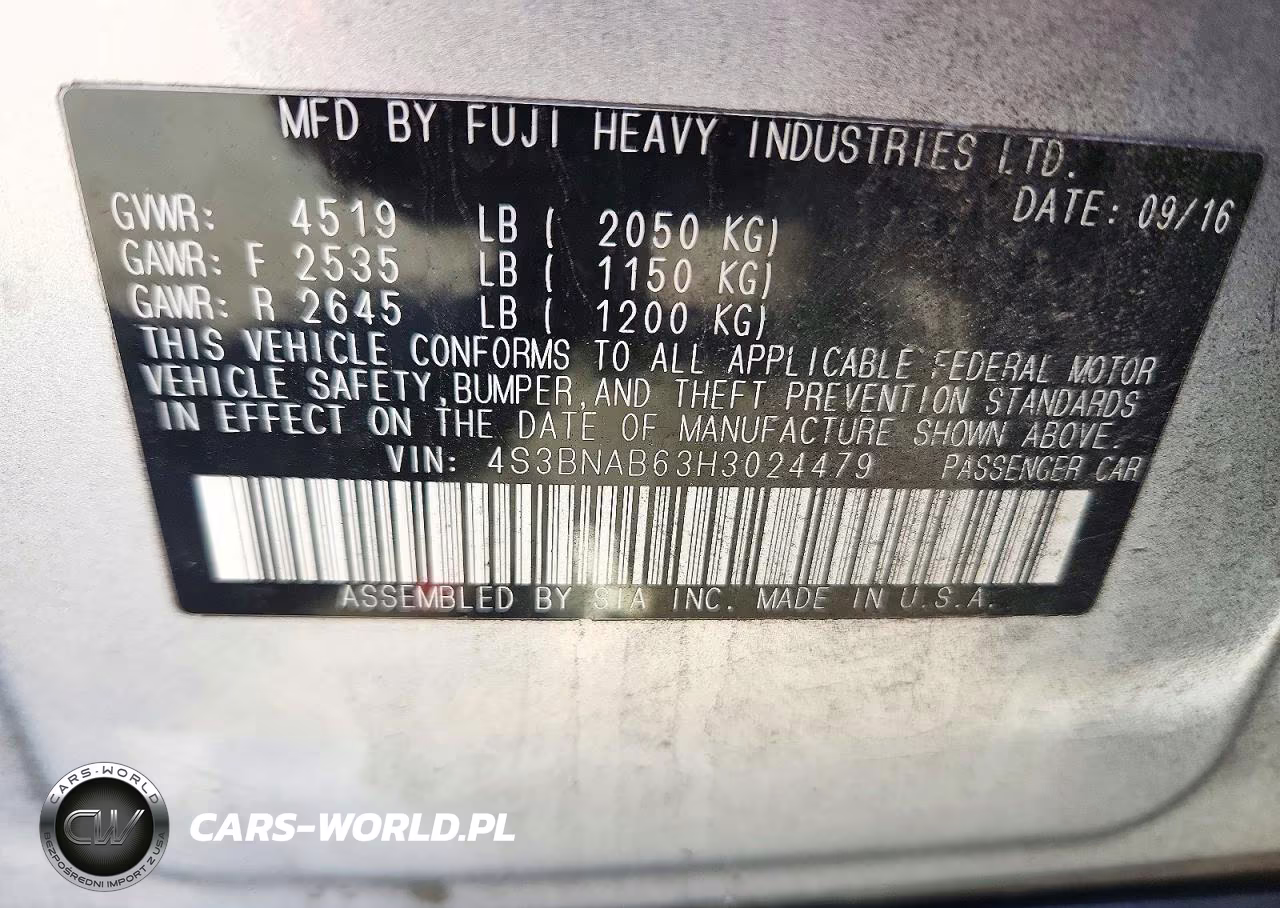 2017 Subaru Legacy 2.5I VIN:4S3BNAB63H3024479 - 12
