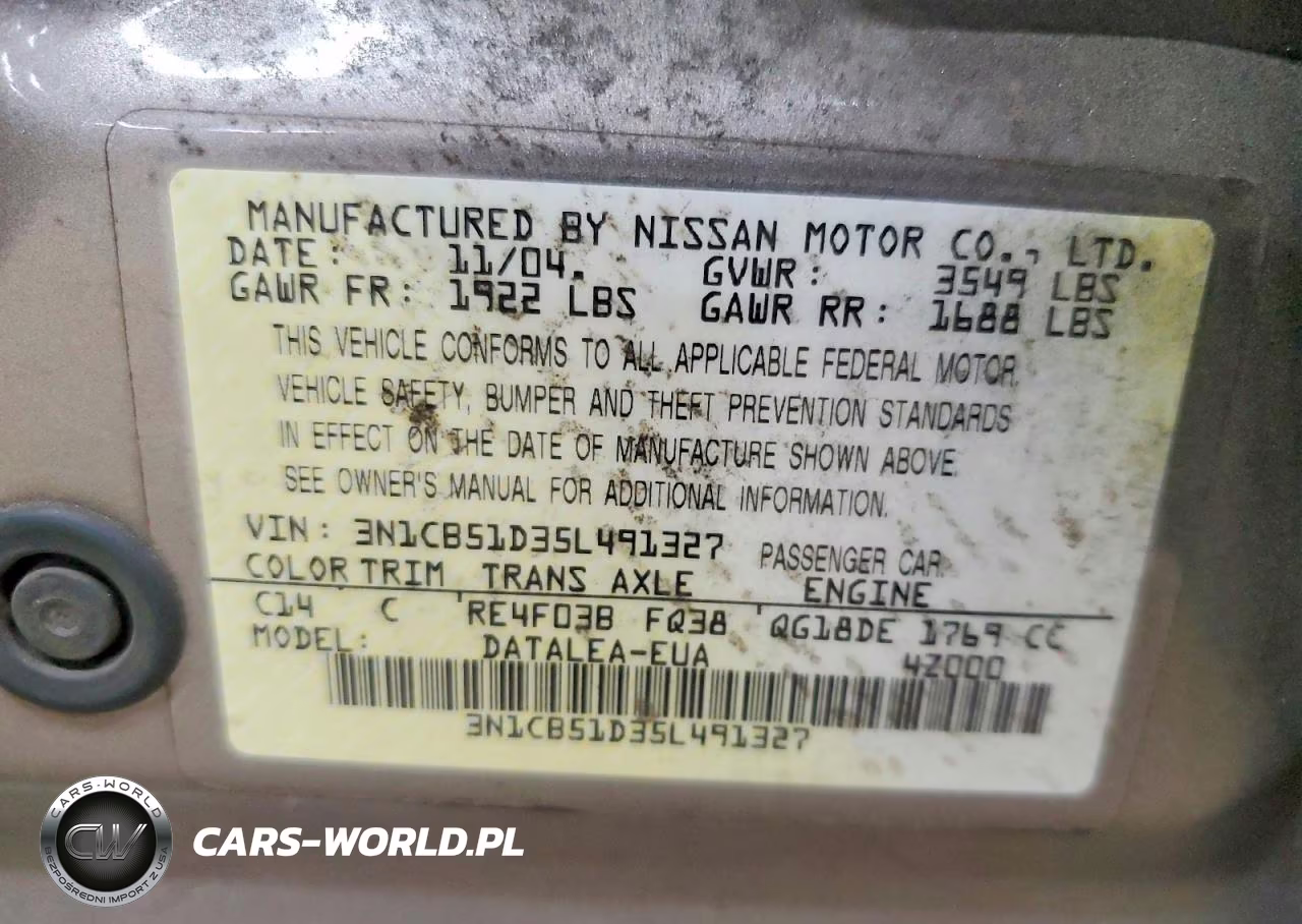 2005 Nissan Sentra 1.8 VIN:3N1CB51D35L491327 - 12