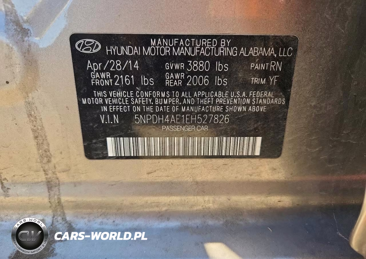 2014 Hyundai Elantra Se VIN:5NPDH4AE1EH527826 - 12