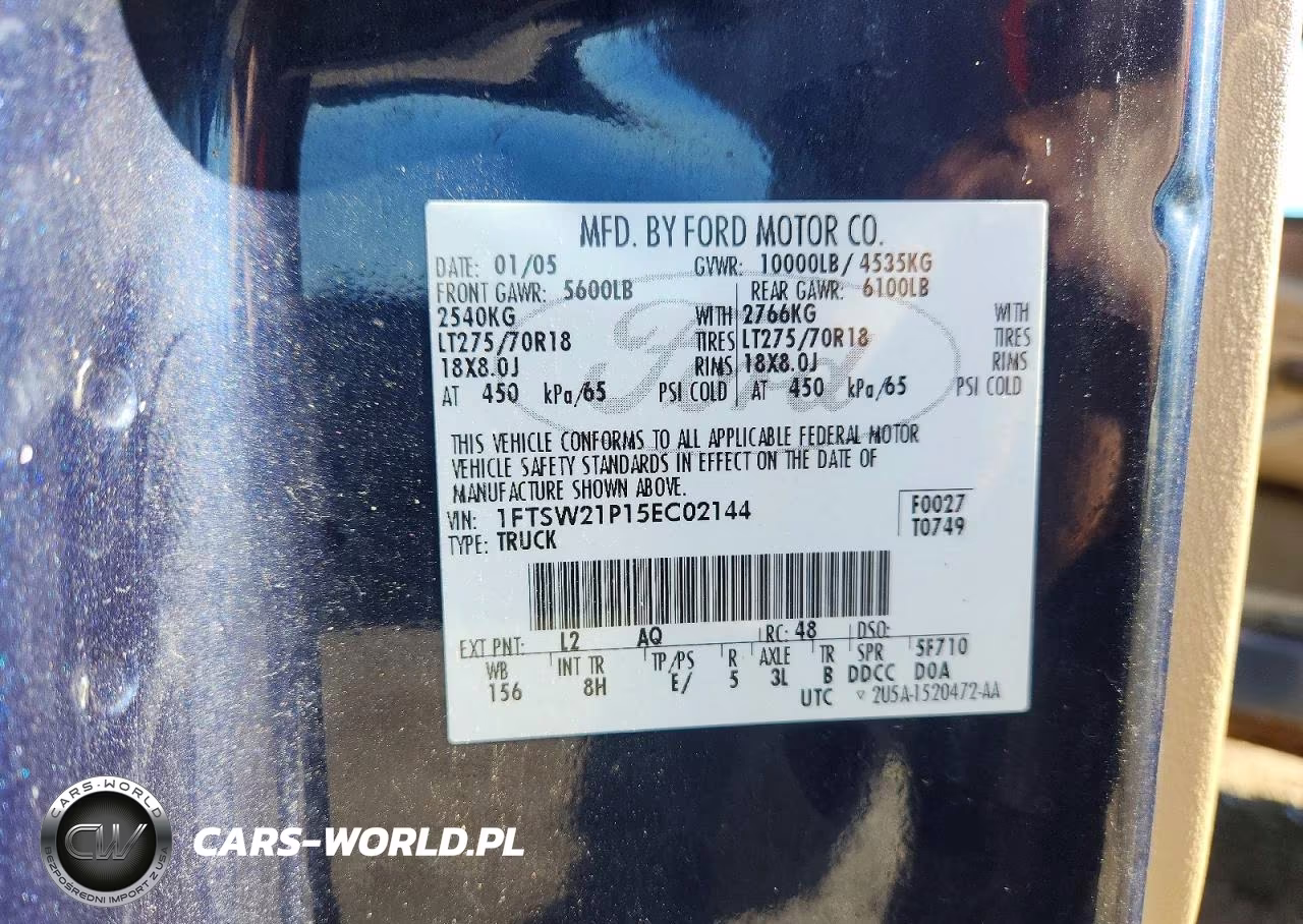 2005 Ford F250 Super Duty VIN:1FTSW21P15EC02144 - 12
