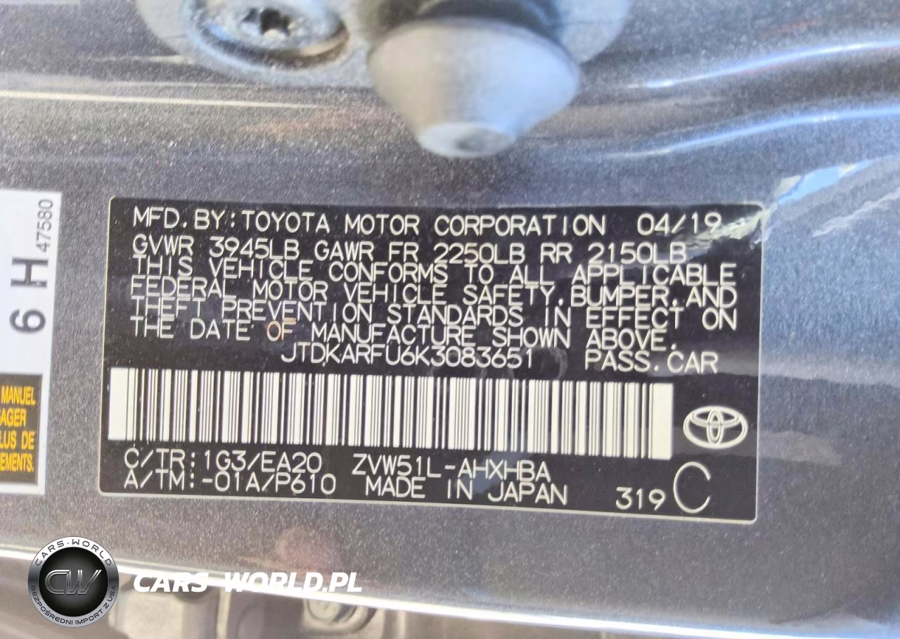 2019 Toyota Prius Xle VIN:JTDKARFU6K3083651 - 12