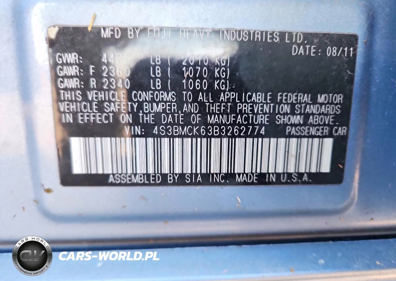 2011 Subaru Legacy 2.5I Limited VIN:4S3BMCK63B3262774 - 12