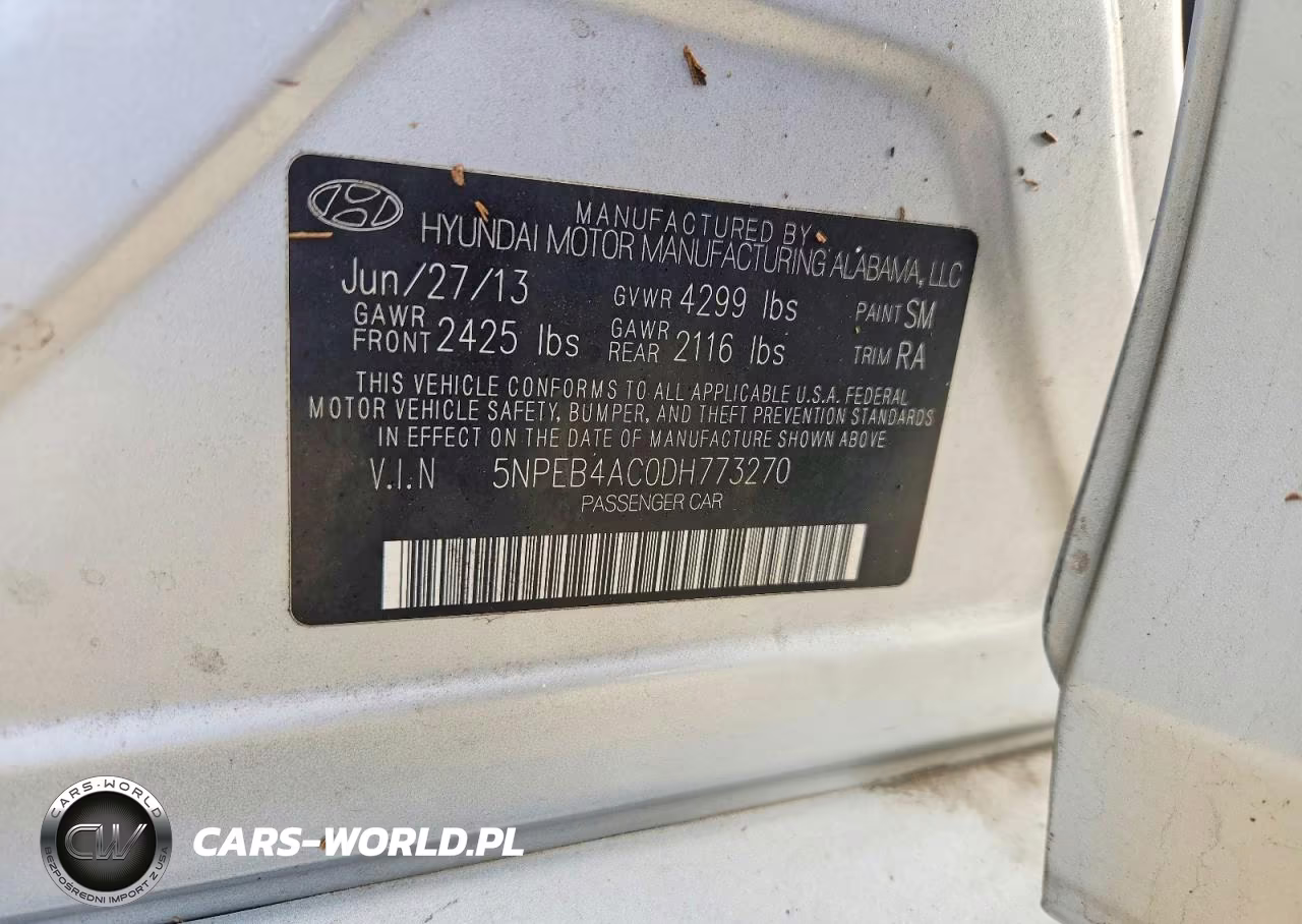 2013 Hyundai Sonata Gls VIN:5NPEB4AC0DH773270 - 12