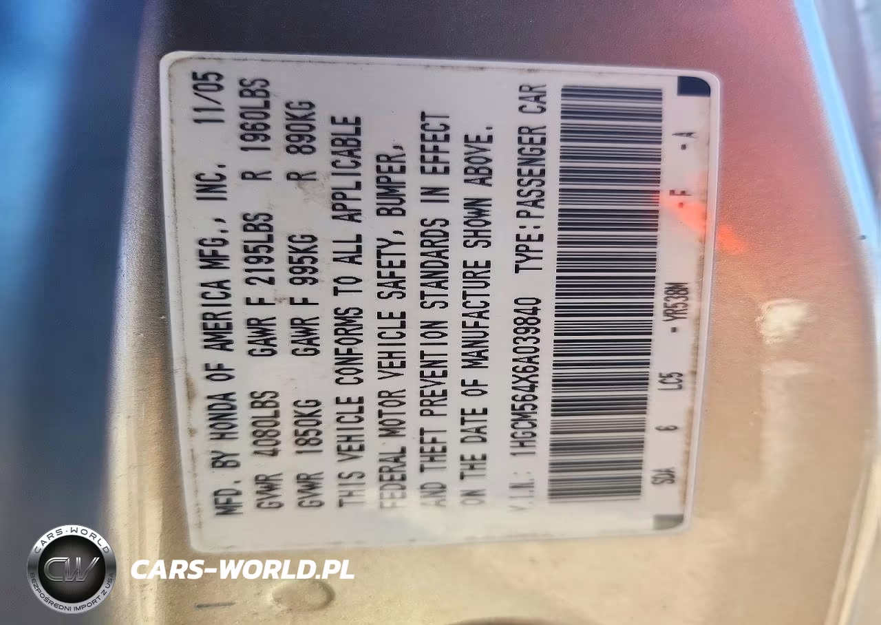 2006 Honda Accord Lx VIN:1HGCM564X6A039840 - 12