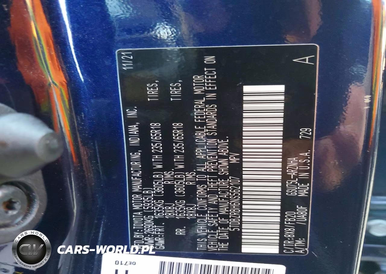 2022 Toyota Highlander Le VIN:5TDBZRBH6NS562107 - 14