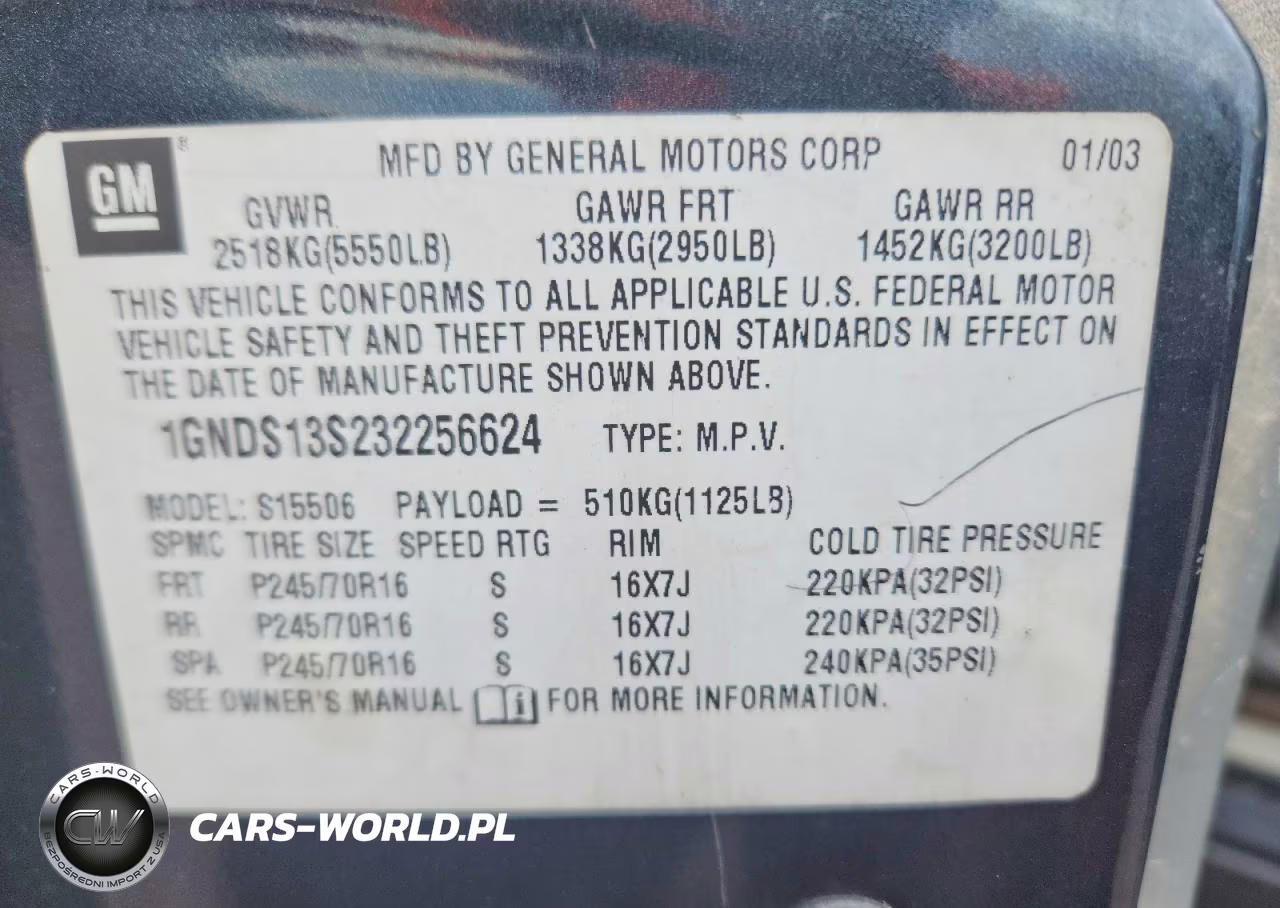 2003 Chevrolet Trailblazer VIN:1GNDS13S232256624 - 13