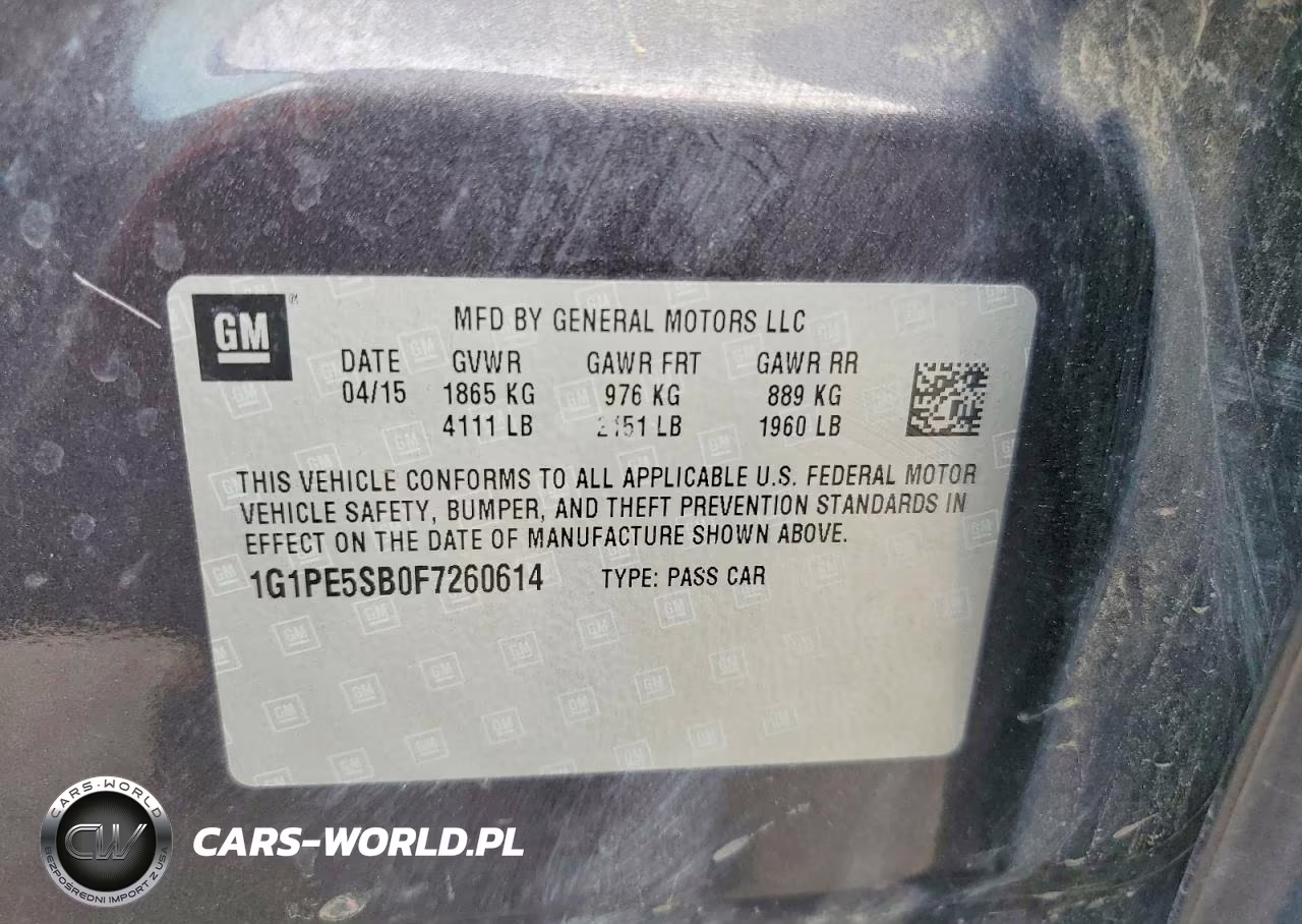 2015 Chevrolet Cruze Lt VIN:1G1PE5SB0F7260614 - 12