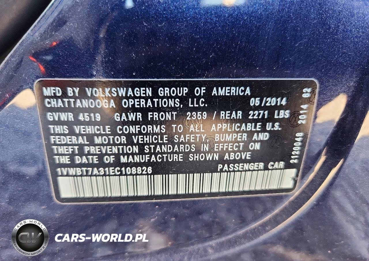 2014 Volkswagen Passat Se VIN:1VWBT7A31EC108826 - 12