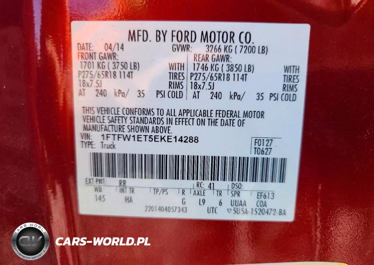 2014 Ford F150 Supercrew VIN:1FTFW1ET5EKE14288 - 12