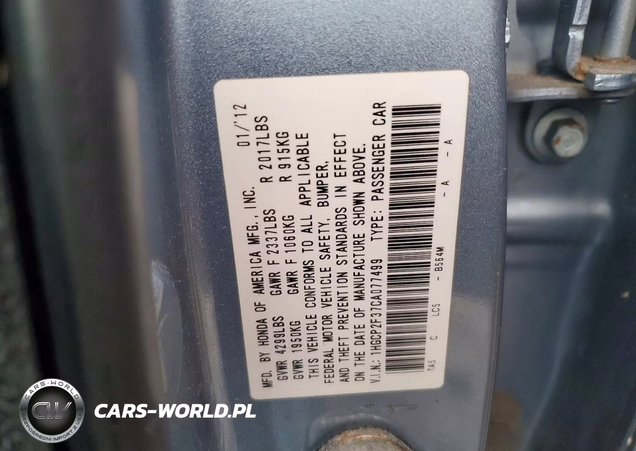 2012 Honda Accord Lx VIN:1HGCP2F37CA077499 - 12