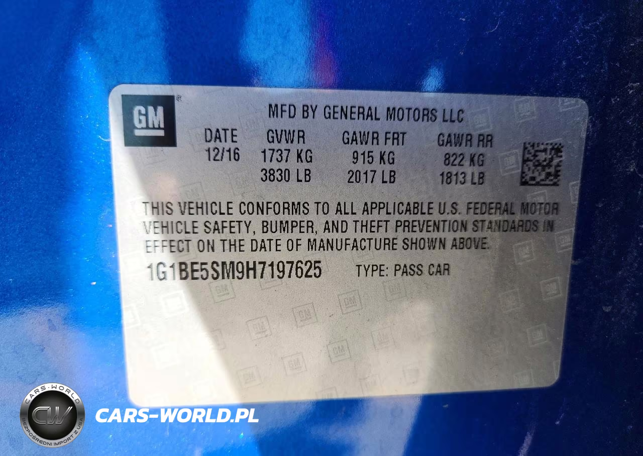 2017 Chevrolet Cruze Lt VIN:1G1BE5SM9H7197625 - 12