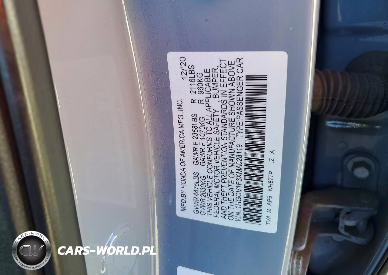 2021 Honda Accord Sport VIN:1HGCV1F3XMA028119 - 12