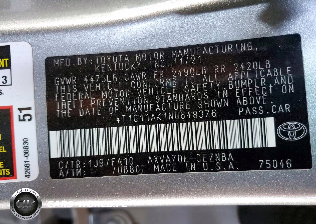 2022 Toyota Camry Le VIN:4T1C11AK1NU648376 - 12
