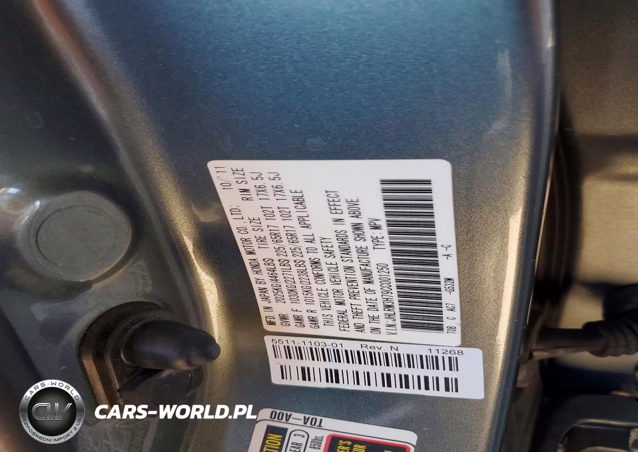 2012 Honda Cr-V Exl VIN:JHLRM3H79CC001250 - 12
