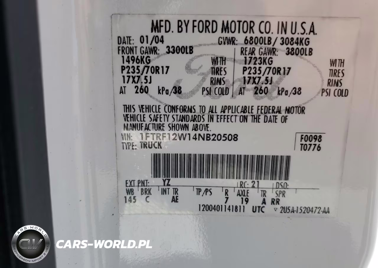 2004 Ford F150 VIN:1FTRF12W14NB20508 - 13