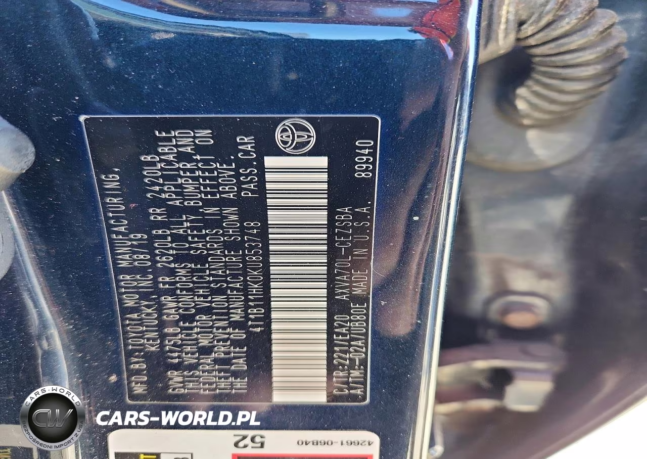 2019 Toyota Camry Se VIN:4T1B11HK0KU853748 - 12