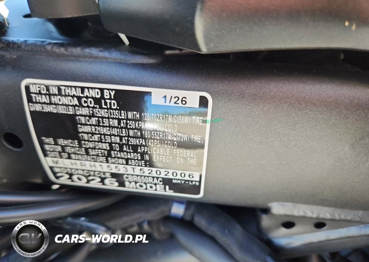 2026 Honda Cbr650 R VIN:MLHRH1553T5202006 - 9