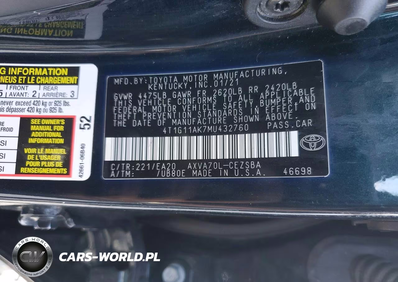 2021 Toyota Camry Se VIN:4T1G11AK7MU432760 - 12