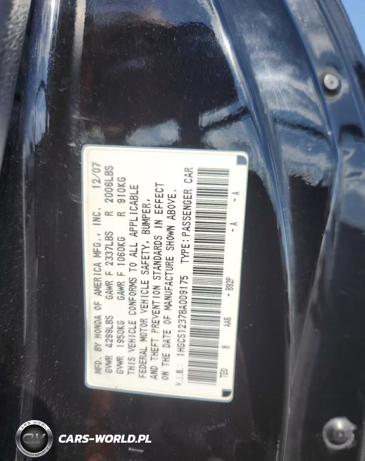 2008 Honda Accord Lx-S VIN:1HGCS12378A009175 - 12