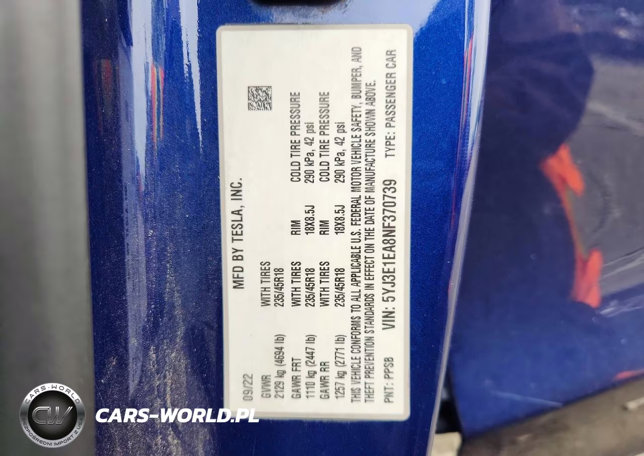 2022 Tesla Model 3 VIN:5YJ3E1EA8NF370739 - 12