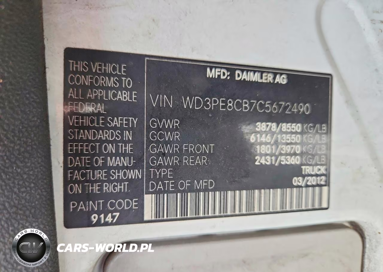 2012 Mercedes-Benz Sprinter 2500 Delivery Van VIN:WD3PE8CB7C5672490 - 13