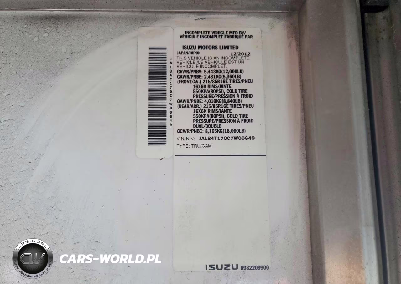 2012 Isuzu Npr Delivery Truck VIN:JALB4T170C7W00649 - 12