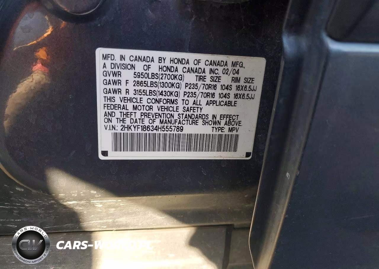 2004 Honda Pilot Exl VIN:2HKYF18634H555789 - 13