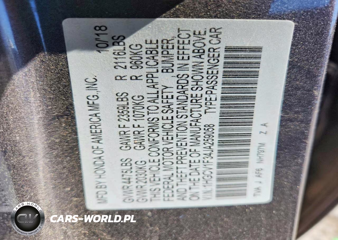 2018 Honda Accord Sport VIN:1HGCV1F34JA259058 - 12