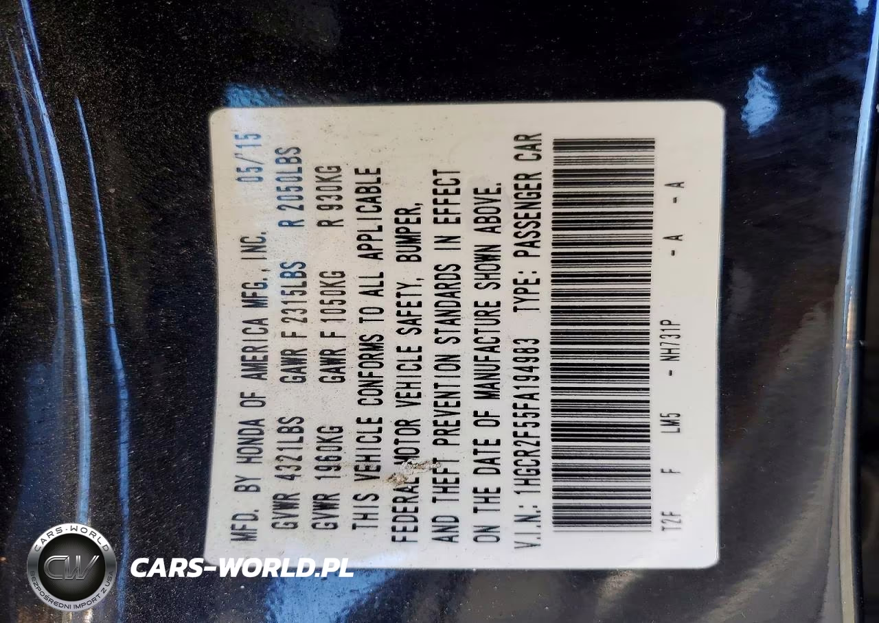 2015 Honda Accord Sport VIN:1HGCR2F55FA194983 - 12