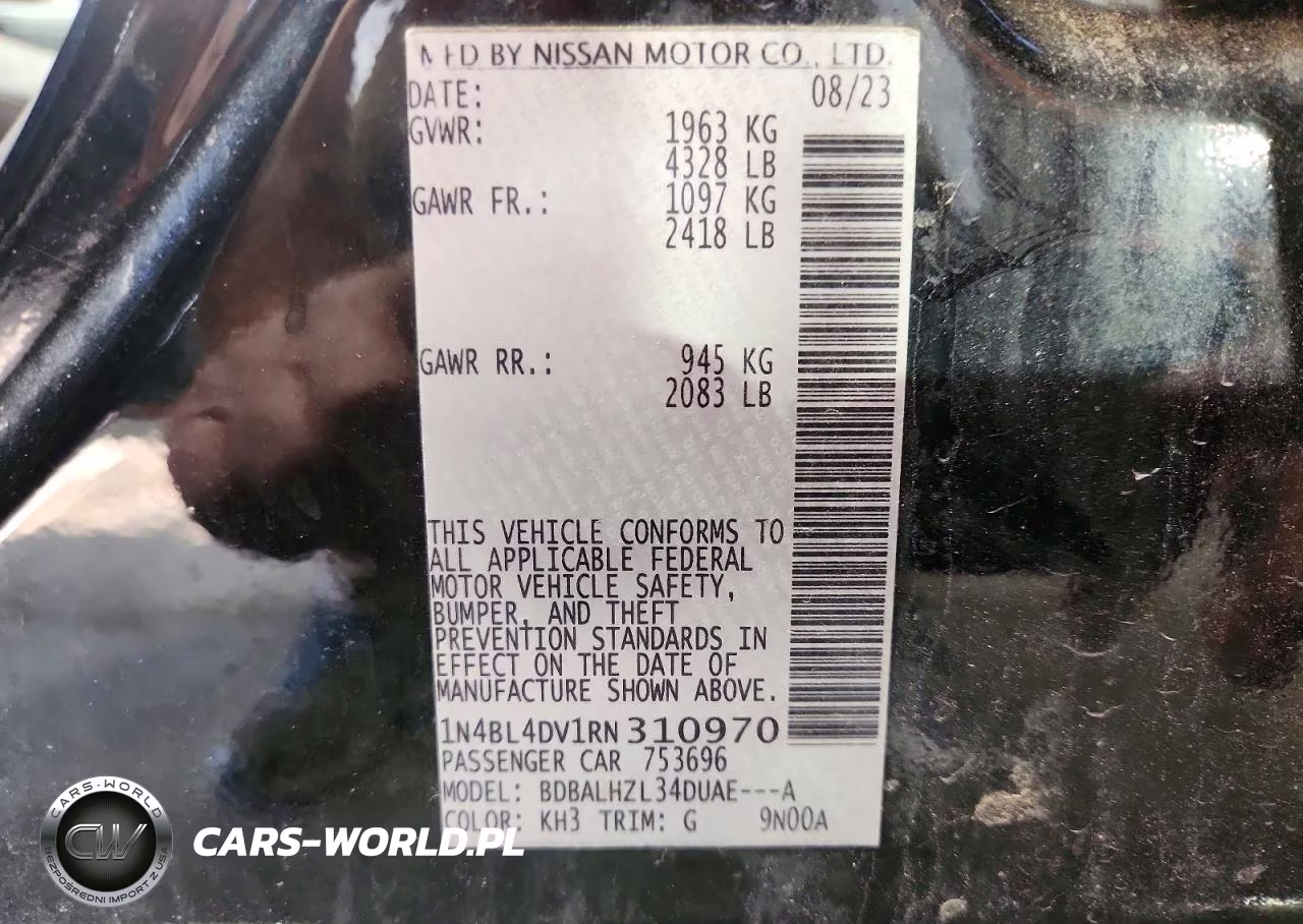 2024 Nissan Altima Sv VIN:1N4BL4DV1RN310970 - 12
