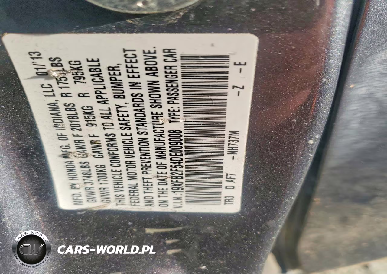 2013 Honda Civic Lx VIN:19XFB2F54DE009008 - 13