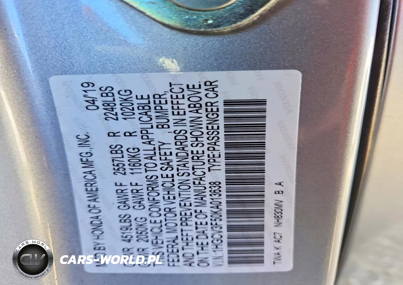 2019 Honda Accord Hybrid Exl VIN:1HGCV3F50KA013638 - 12