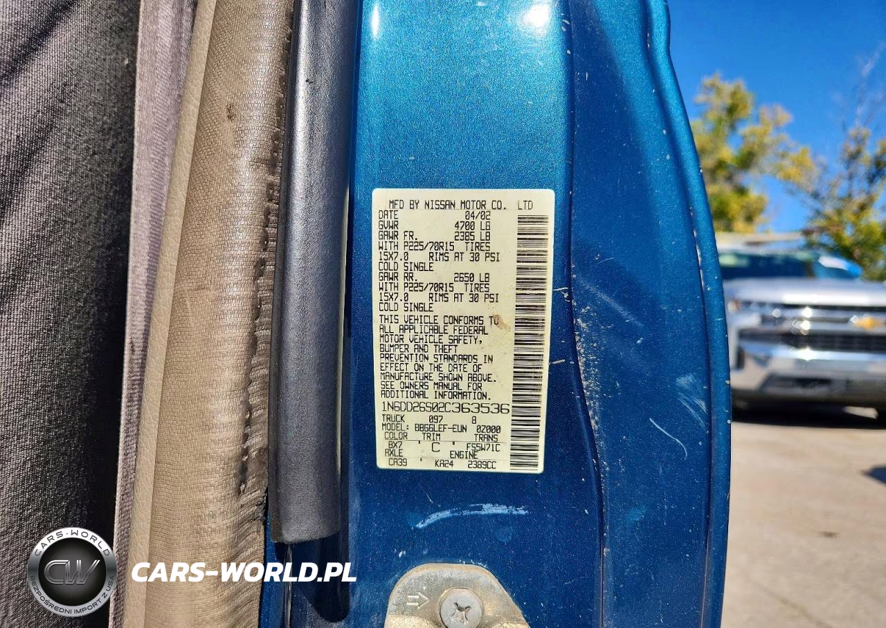 2002 Nissan Frontier Standard VIN:1N6DD26S02C363536 - 12