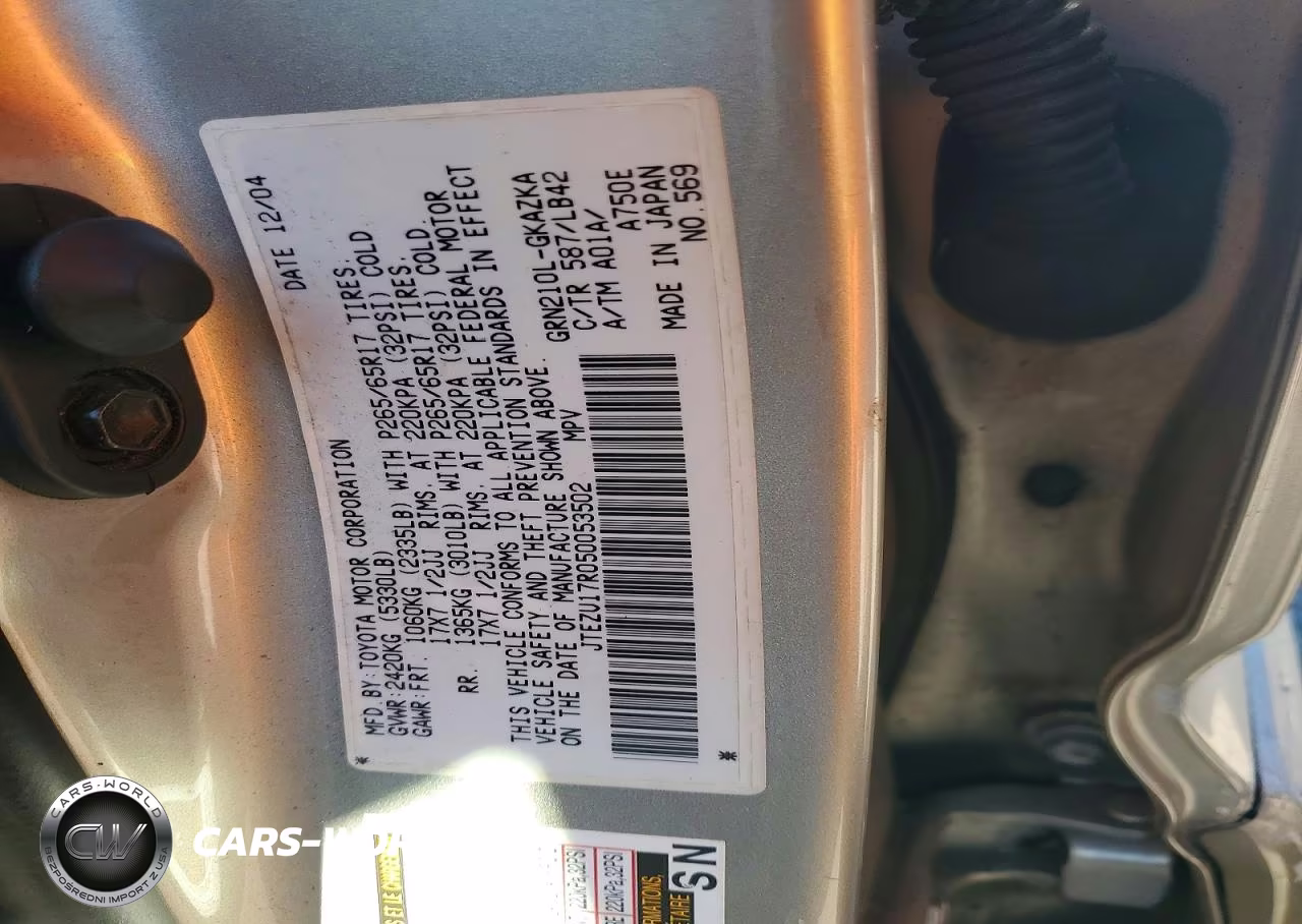 2005 Toyota 4Runner Limited VIN:JTEZU17R050053502 - 12