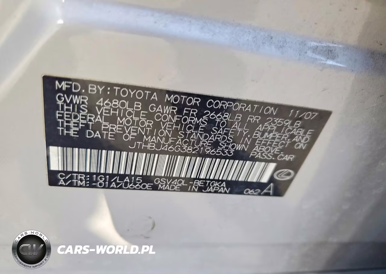 2008 Lexus Es 350 VIN:JTHBJ46G382196533 - 12