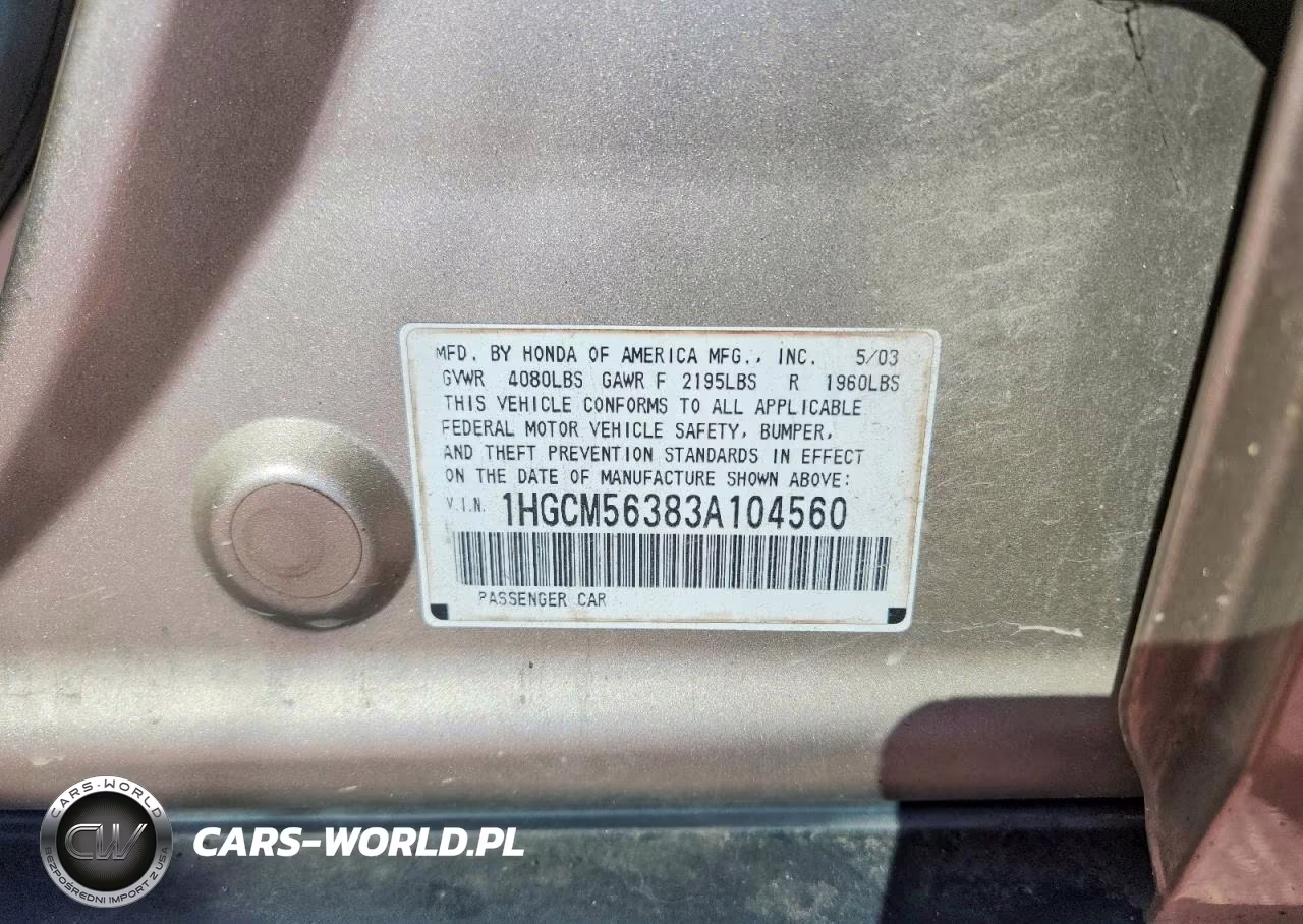 2003 Honda Accord Lx VIN:1HGCM56383A104560 - 12