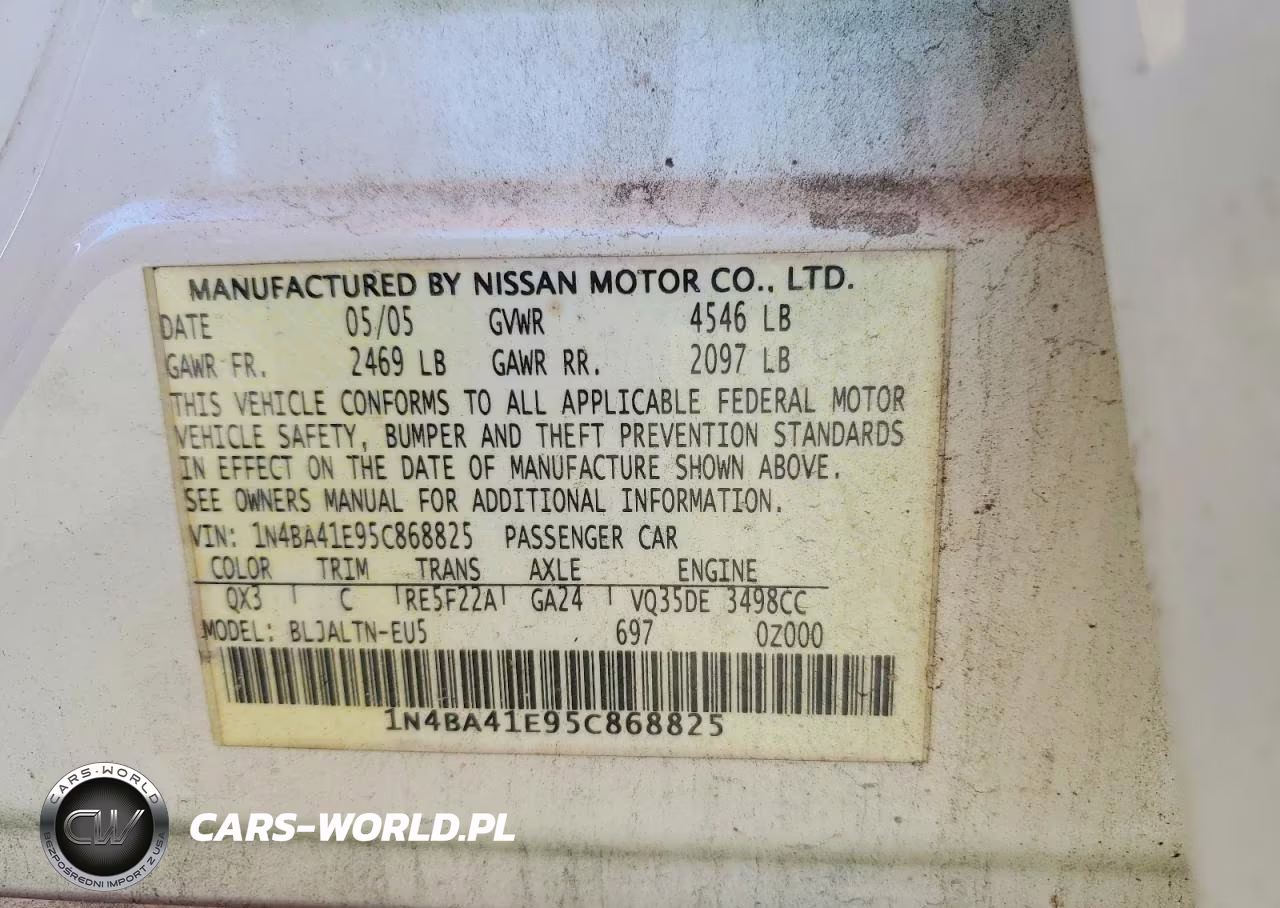 2005 Nissan Maxima 3.5 Se VIN:1N4BA41E95C868825 - 12