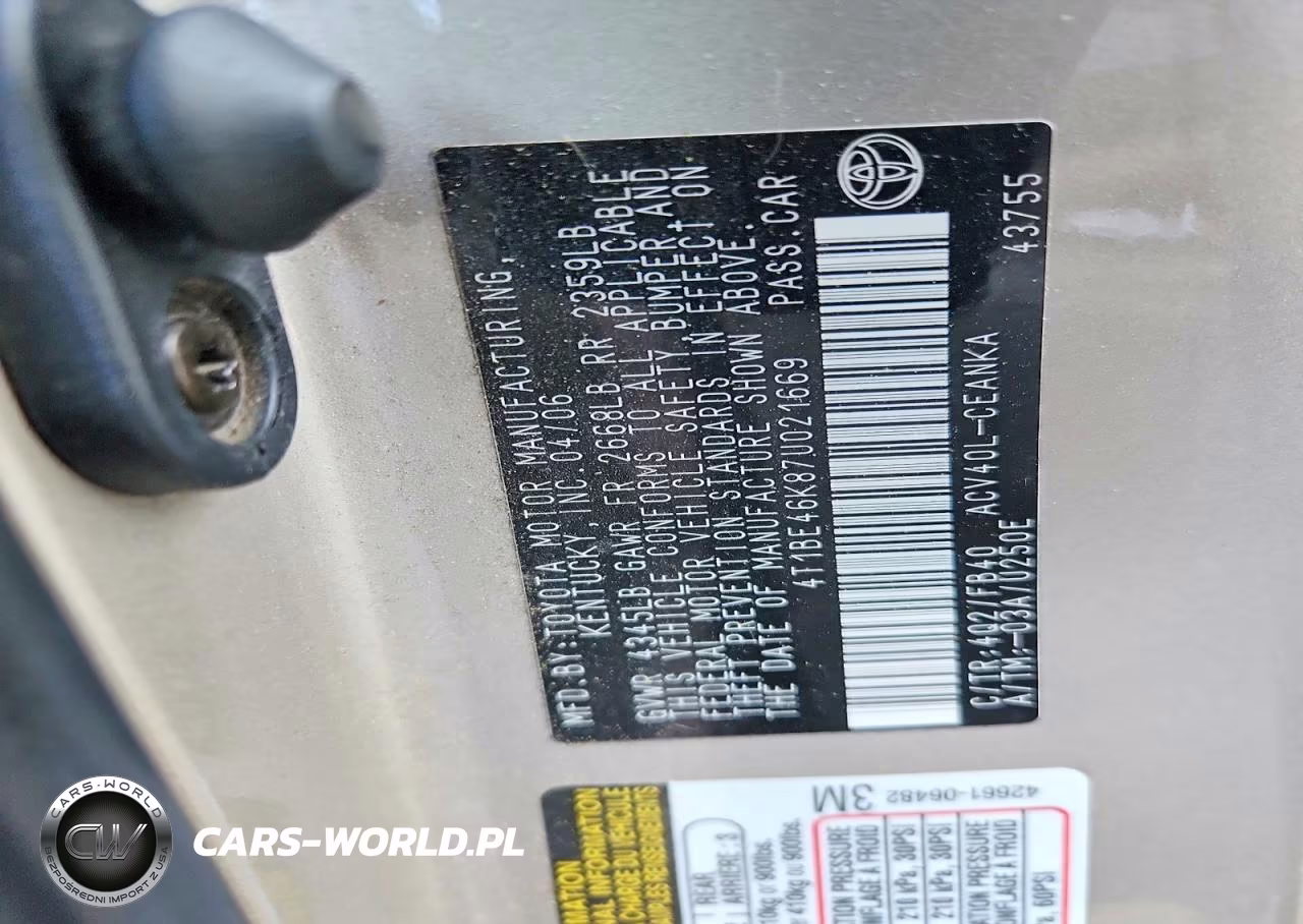 2007 Toyota Camry Le VIN:4T1BE46K87U021669 - 12