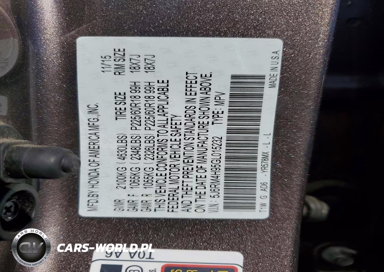 2016 Honda Cr-V Touring VIN:5J6RM4H95GL015232 - 13